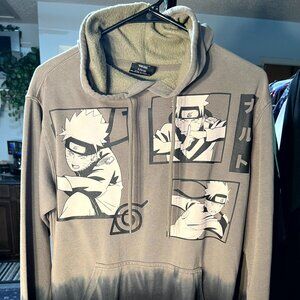 Naruto Shippuden Olive & Black Graphic Print Hoodie w Kangaroo Pocket SZ Small